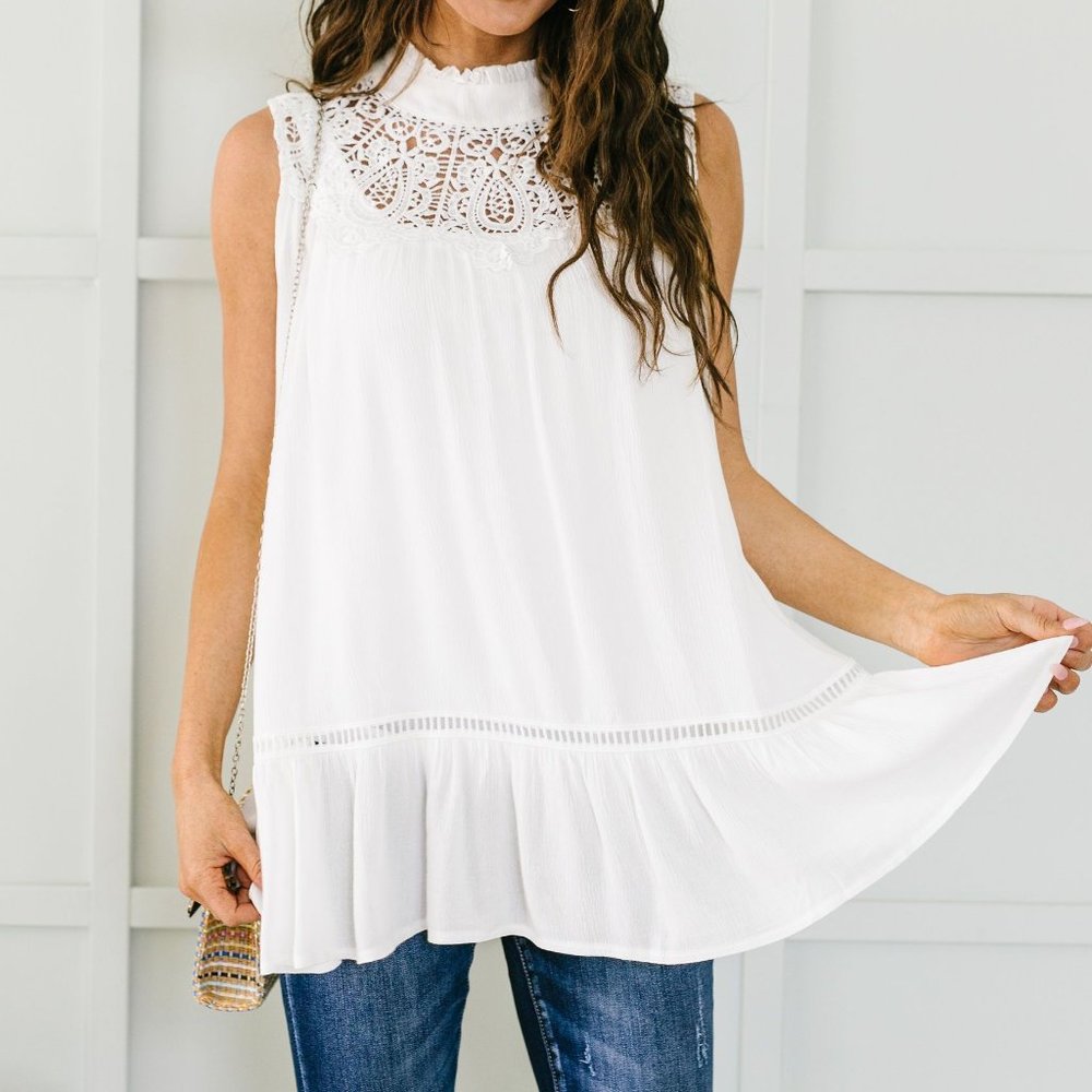 Victoria Lace Mock Neck Top in Ivory - Picture 2 of 4